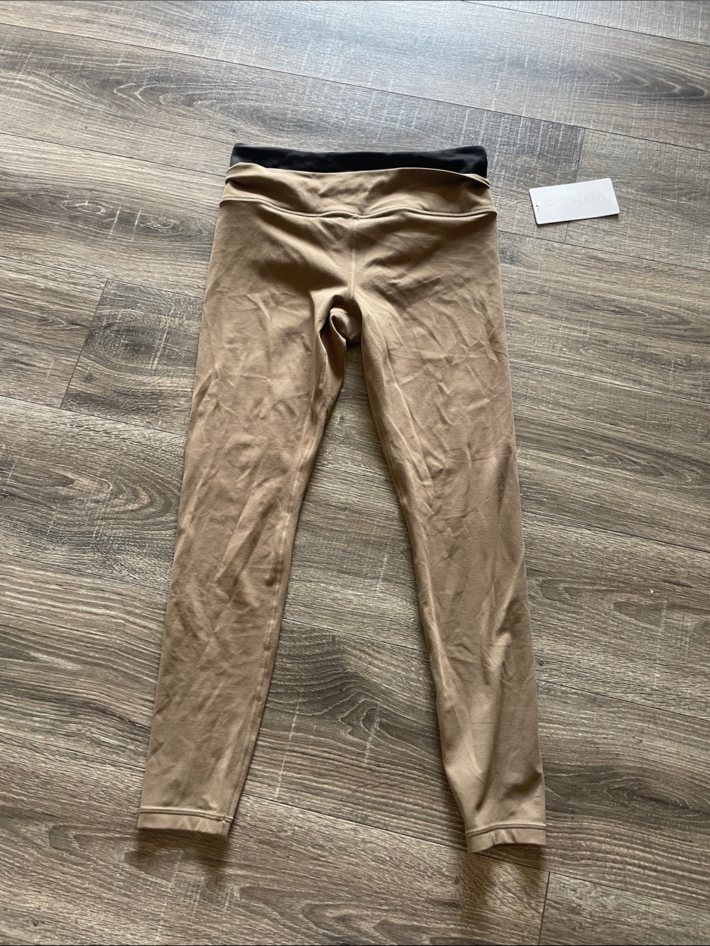 Athleta Ultra High Rise Tan Leggings with Black Waistband